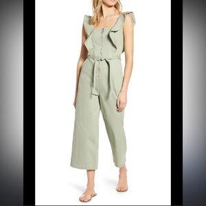 Tinsel Ruffle Strap Wide-Leg Belted Jumpsuit